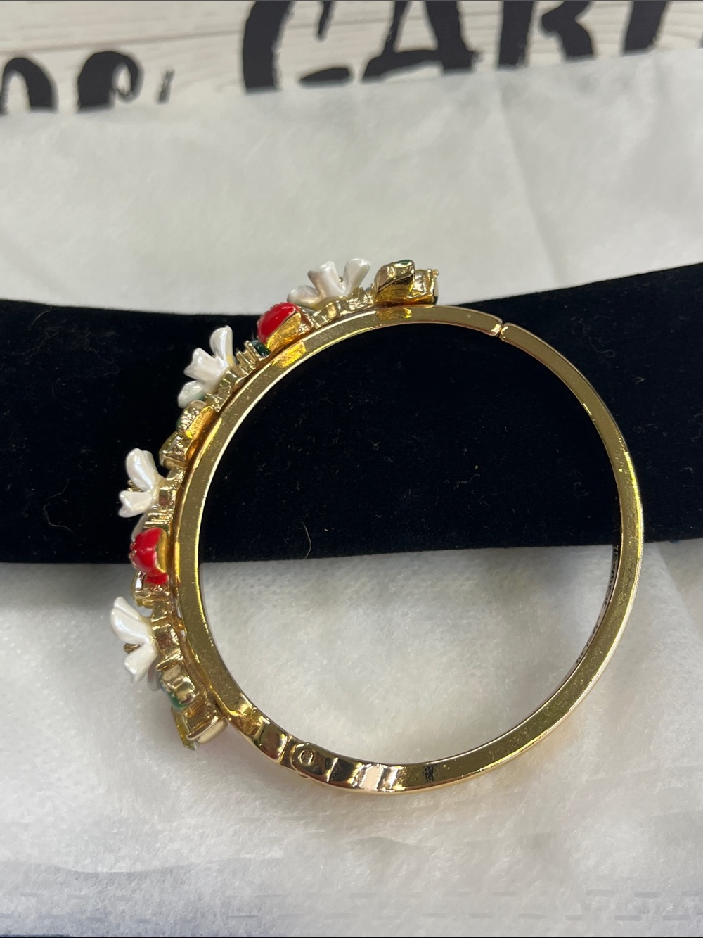 Betsey Johnson Gold Floral & Strawberry Hinged Bangle Bracelet - Multicolor - Picture 4 of 7